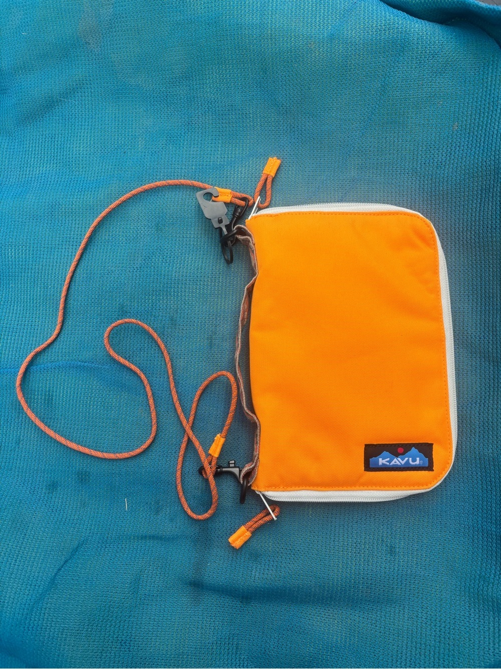 Kavu Orange passport holder with Removable Crossbody Cord